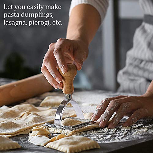 Ravioli Cutter Stamp Set Maker - Stainless Steel Ravioli Roller Wheel & 3PSC Pasta Mold for Dumplings, Lasagna, Pierogi, Round & Square