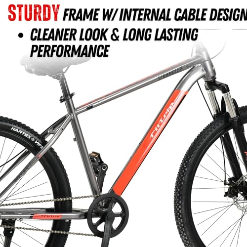 Image of FitTrip 27.5T Scrambler Mountain Bike Cycle for Men & Women, Single Speed MTB Bicycle with Steel Alloy Frame, Hartex Tyres, Fully Fitted, Zero Maintenance (Liquid Metal -Red)