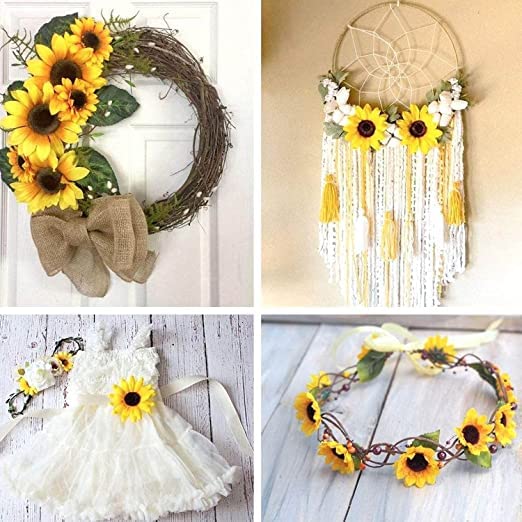 Image of Set of 50 Artificial Silk Sunflowers Heads for Art and Craft DIY Party Wedding Birthday Home Christmas Decoration (Yellow)