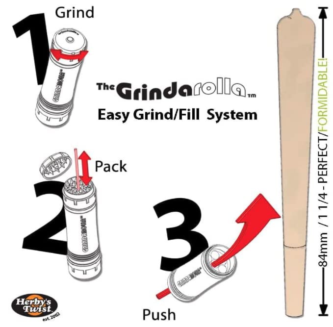 Grindarolla Herb Grinder & Stasher - Convenient, Durable, Easy & Simple Grinders | Cone Loader, Grind & Stash Spice, Coffee Pepper | Magnetic Grinding Mill with Packing & Cleaning Tool (Happy Face)