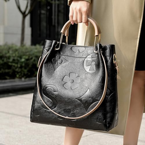 Bucket Bag for Women,Floral Embossed Tote Bag Trendy Vintage Crossbody Bag Large Vegan Leather Hobo Shoulder Handbag2