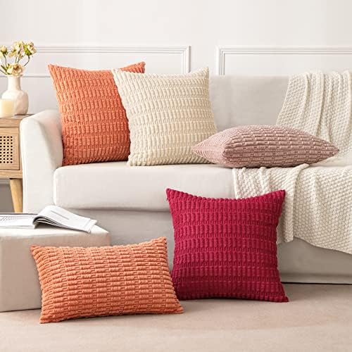 MIULEE Pack of 2 Corduroy Cream White Square Cushion Cover 40x40 cm 16x16 inch Boho Decorative Throw Pillowcase for Living Room Sofa Bedroom