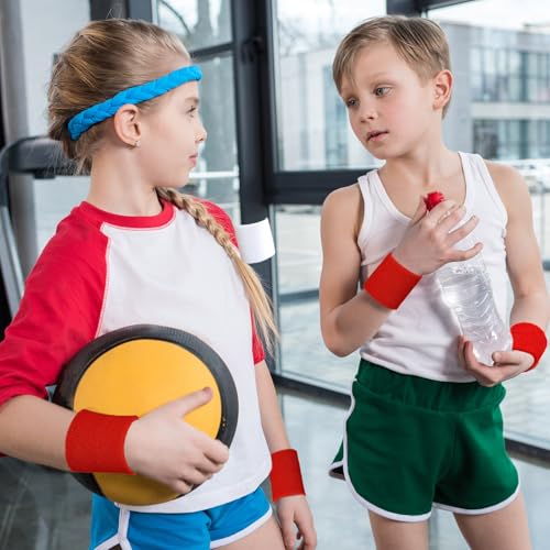 Image of Bememo 12 Pack Wristbands Sweatband for Women Men, Neon Colored Sport Wrist Bands, Tennis Football Basketball Sweatbands, Moisture Wicking Arm Bands for Working Out