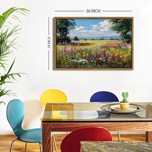 Image of Wildflower Wall Art Flower Meadow Landscape Wall Decor Abstract Flowers Pictures Wall Decor Vintage Farmhouse Floral Canvas Prints Countryside Artwork for Living Room Bedroom Home Decoration 24x36 inch