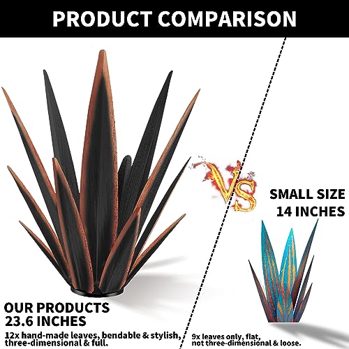 Image of KODIBO Large Tequila Rustic Sculpture, Rustic Metal Agave Plants for Outdoor Patio Yard, Home Decor Hand Painted Metal Agave Garden Yard Statue, Outdoor Lawn Ornaments Yard Stakes (Black -L)