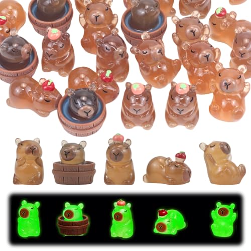 GlamRays Paquete de 30 mini figuras luminosas de resina Capibara de Capibara luminosas Mini juguete de regalo para escritorio, mesa, decoración de manualidades al aire libre