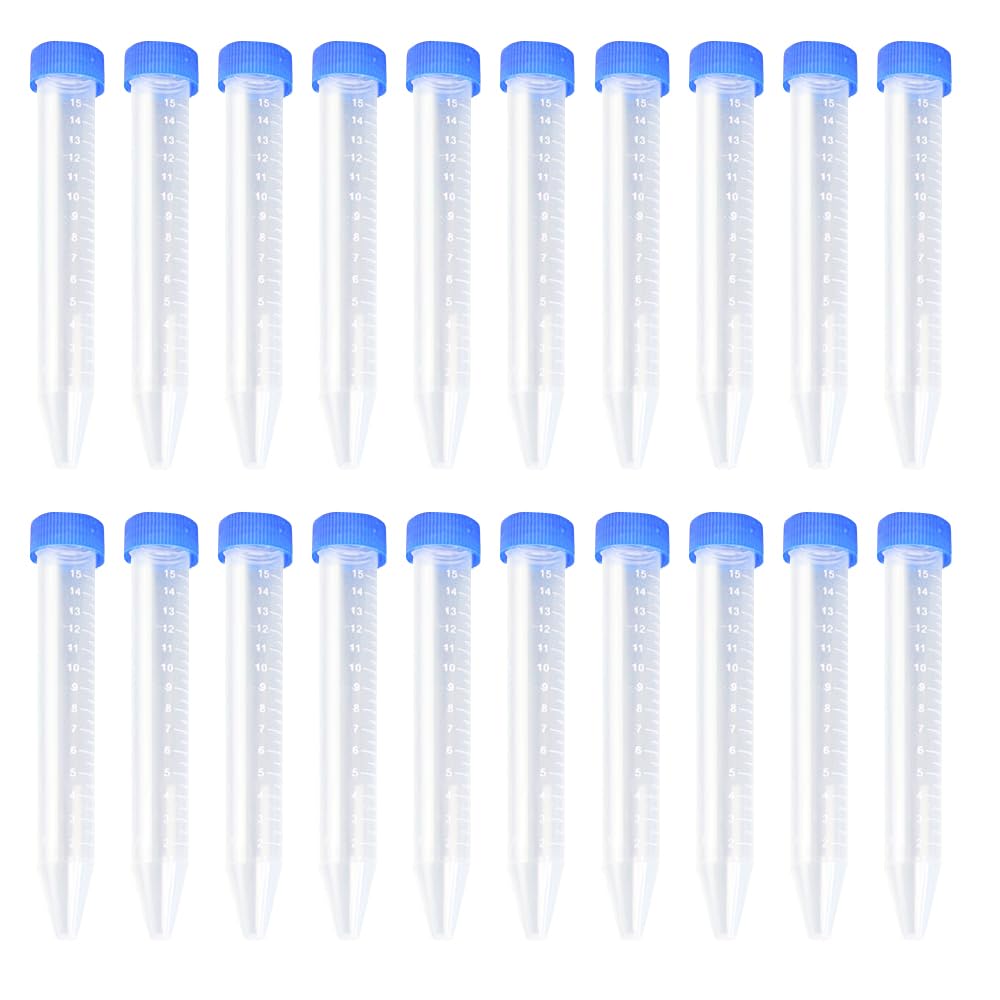 Voarge 20 pezzi tubo di centrifuga in plastica trasparente plastica centrifuga fiale con coperchio piatto a pressione, provette per laboratorio di laboratorio(15 ml)