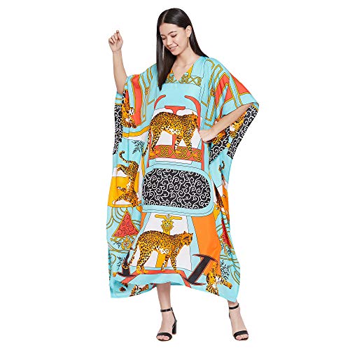 Image of Oussum Women Plus Size Kaftan Kimono Loose Maxi summer dresses for women Beach 3 /4 Sleeve Casual lounge dress Boho