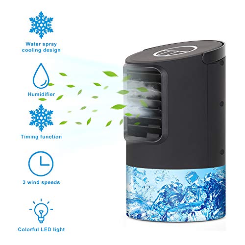 HAITRAL Personal Air Conditioner Fan, Mini Air Cooler Desktop Cooling Fan with 7 Colors