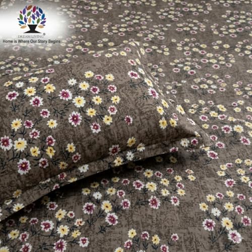 Image of Dream Living Printed Double Bedsheet with 2 Pillow Covers |110 GSM | 220x240 Cm | Brown