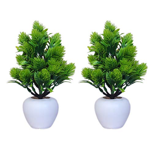 Image of Modo Combo of 2 Artificial Plants with Apple Pot for Home & Office Decor /Guldasta (21 CM) - Green