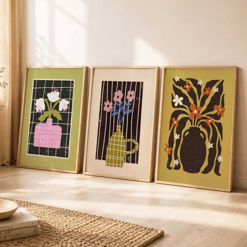 Image of kotart Boho Art Home Decoration Painting | Aesthetic Paintings With Frame For Living Room Bed Room Hotel Wall Decor Digital Reprint Set of 3 (35x37 Inch)