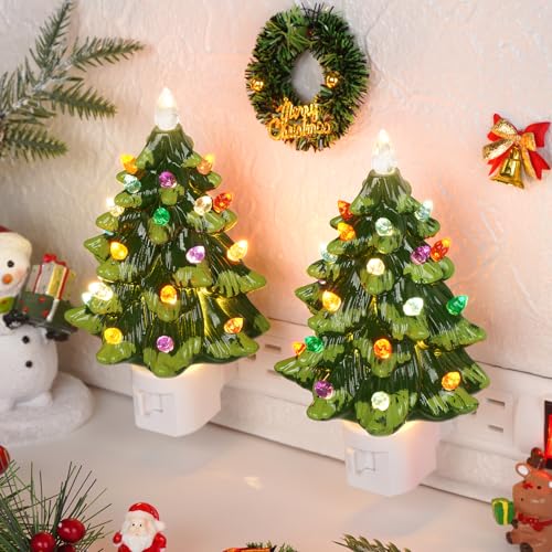 Lakumu 2-Pack 6 Christmas Tree Night Lights Resin Decorative Night Light