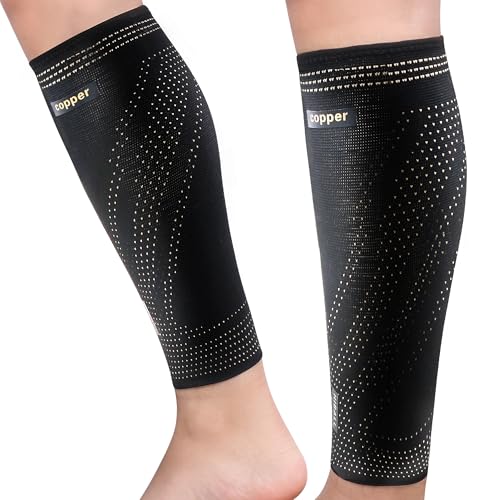 Hiball Copper Calf Compression Sleeves for Men & Women, Lower Leg Support Braces, Footless Graduated...