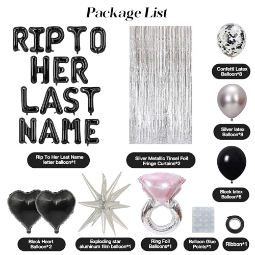 Image of Rip to Her Last Name Bachelorette Party Decorations Party Supplies | 49-Piece Kit; Balloon Banner Included; Rip Single Life Theme; Easy Setup; Bridal Shower Celebration