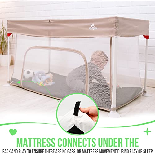 Sleepah Foldable Travel Crib – Lightweight Portable Play Pen + Backpack, Play-Yard With Waterproof Mattress – Easy To Pack Fits In A Suitcase, Sets Up In 30 Seconds Safe For Infants & Toddlers (Beige) #TOP7