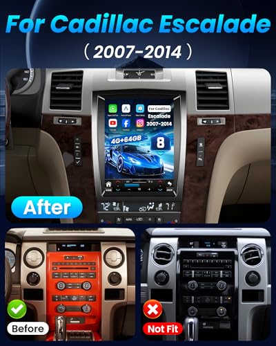 Image of [8Core 4G+64G] Car Radio for Cadillac Escalade SLS 2007-2014: 9.7 inch Touch Screen Car Stereo with CarPlay Android Auto 5GWiFi Bluetooth GPS Navigation FM AM RDS DSP SWC Backup Camera