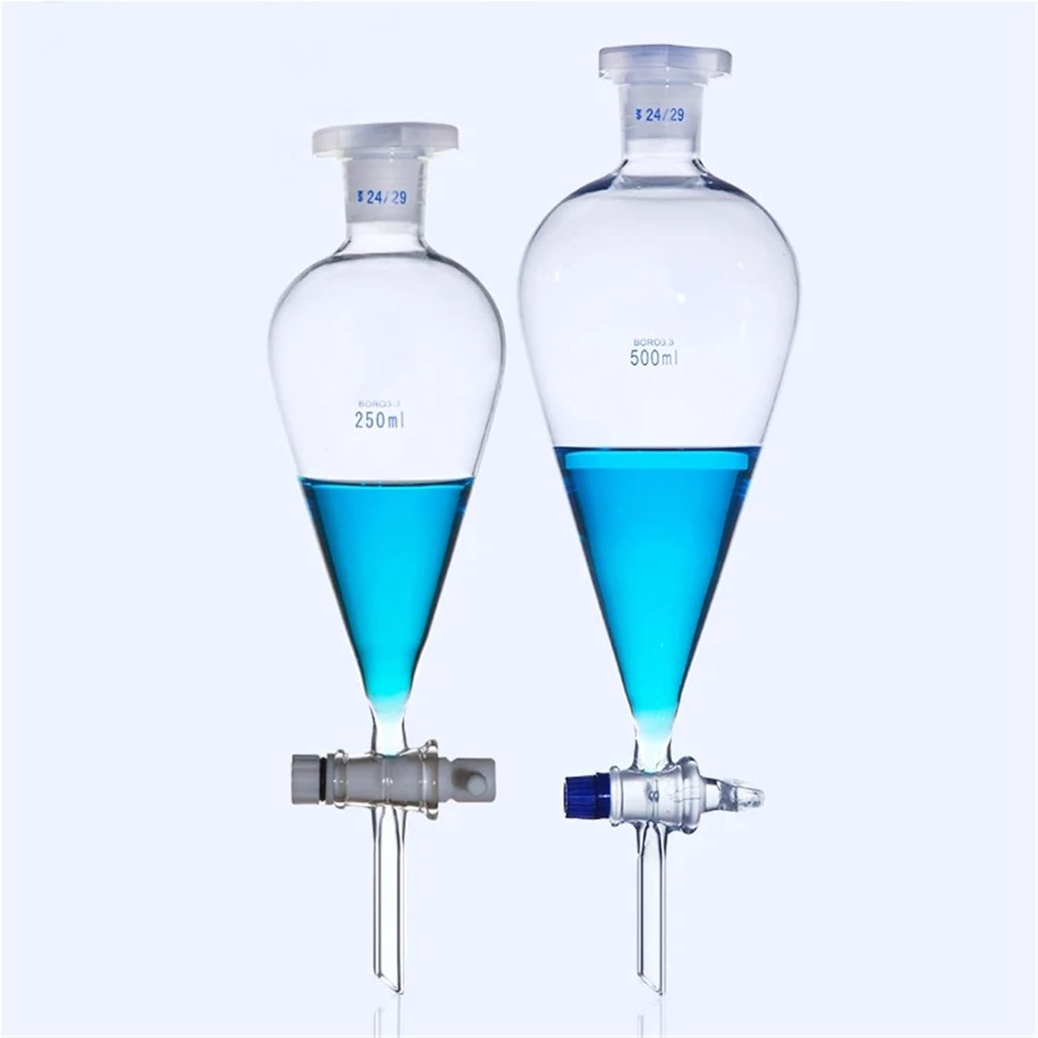Lab Glass Pear Shape Separatory Funnel Laboratory Separating Funnel with Glass or PTFE Stopper(1000mL PTEF Stopper)