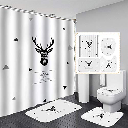 NICEME Juego de 4 alfombras de baño Antideslizantes, Cortina de Ducha, Alfombra de Pedestal de baño Lavable, Tapa de Inodoro, Alfombra de baño, Cortina de Ducha Impermeable
