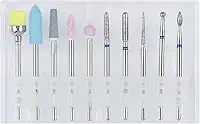 Conjunto de 10 peças de brocas de unha, lixa elétrica de cutícula de 3/81 cm e kit de brocas de gel acrílico, ferramentas de arte de unhas de acrílico, brocas removedoras de carboneto para manicure