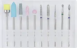 Conjunto de 10 peças de brocas de unha, lixa elétrica de cutícula de 3/81 cm e kit de brocas de gel acrílico, ferramentas de arte de unhas de acrílico, brocas removedoras de carboneto para manicure