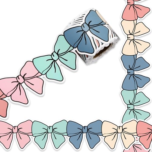 Image of Whaline 32.8 Ft Colorful Bow Bulletin Board Border Hippie Boho Color Bow Die-Cut Border Trim for Back to School Chalkboard Wall Decoration