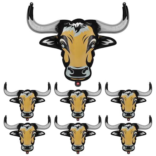 Image of Gejoy 6 Pcs Western Party Decorations Long Horn Cow Balloons Cowboy Aluminium Foil Balloon for Cowgirl Decorations Rodeo Balloons Western Party Supplies (Bull)