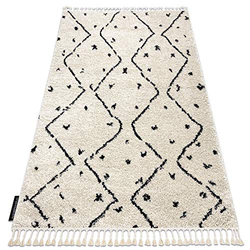 Tapis de couloir berbère marocain avec franges crème 70x200