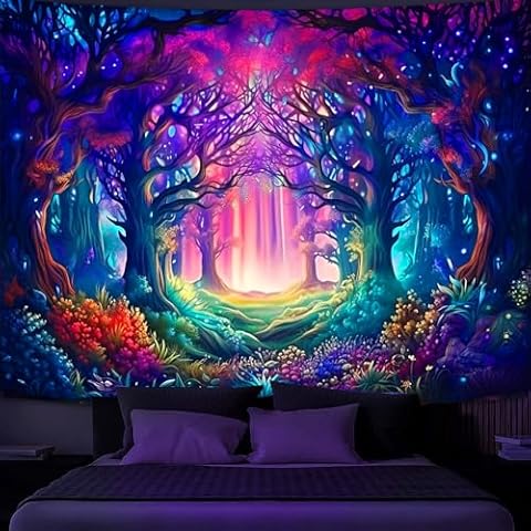 Simpkeely UV Reactive Fantasy Forest Tapestry Cover