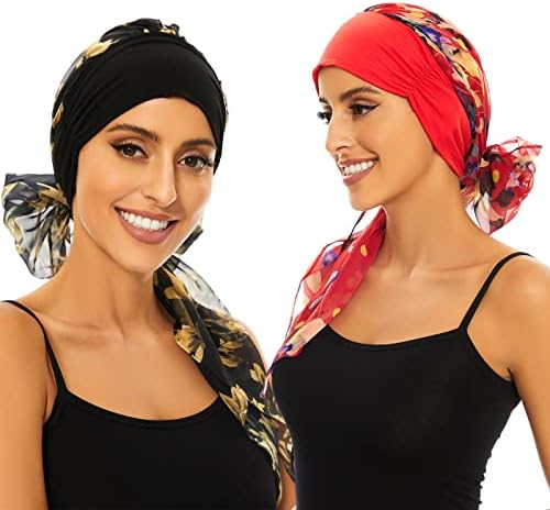 2 Pieces Chemo Headwear Cancer Headwear with Scarfs Chemo Cap Head Scarf for Women Hair Loss