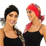 2 Pieces Chemo Headwear Cancer Headwear with Scarfs Chemo Cap Head Scarf for Women Hair Loss