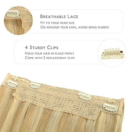 Image of WENNALIFE Wire Hair Extensions Real Human Hair 22 inch 120g Light Blonde Highlighted Golden Blonde Remy Hair Invisible Transparent Wire Straight Reusable Natural Easy to Apply Reusable for Volume