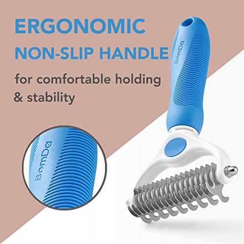 Bomda Pet Grooming Brush- Double Sided Dematting And Deshedding Undercoat Rake Brush For Dogs And Cats- Safe Dog Shedding Brush For Long Haired Dogs And Cat Brush For Matted Hair/Fur (Blue) #TOP2