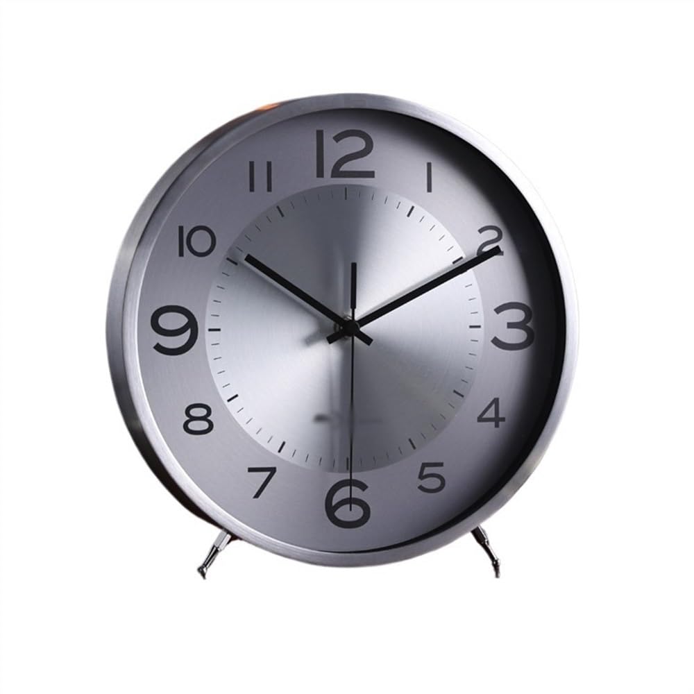 shangguanyun456 Vintage table clock Desk Clock Vintage Table Shelf Clocks Quartz Old Fashioned Living Room Non-ticking Desktop Decoration(Silver)