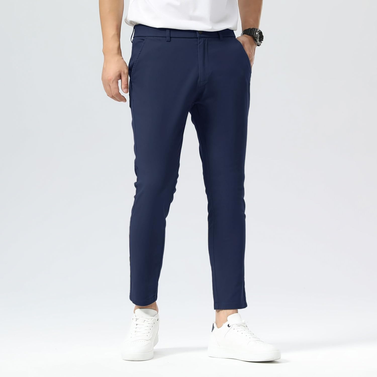 Plaid&Plain Men's Slim Fit Khaki Pants Stretch Cropped Chino Skinny Pants - Image 2