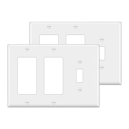 [2 Pack] BESTTEN 3-Gang Combination Wall Plate, 2-Decor/ 1-Toggle, Standard Size, Unbreakable Polycarbonate Outlet and Switch Cover, UL Listed, White