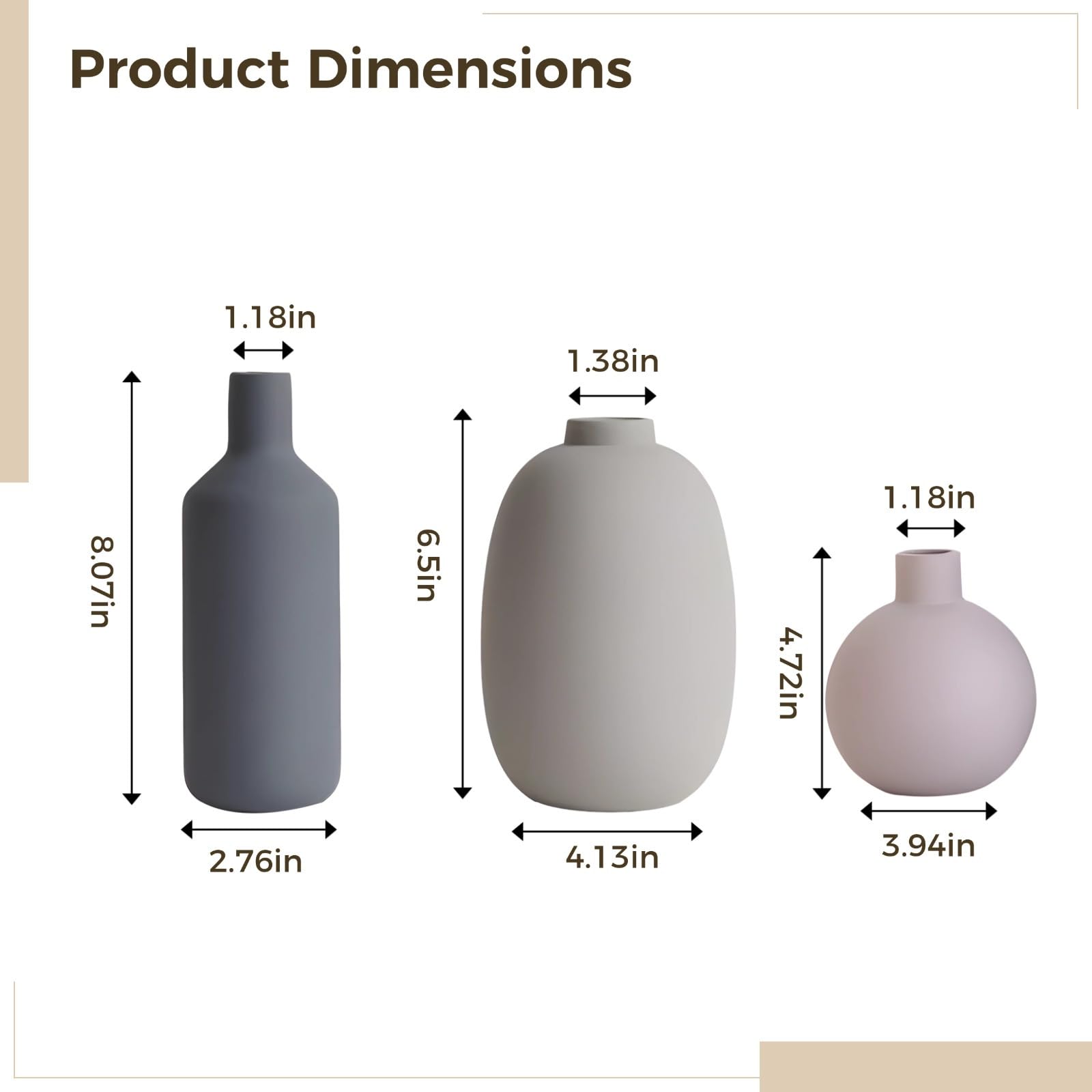 3er Set Keramik Vasen Rustikale Bauernhaus Home Decor Dekorative Vasen Verschiedene Größen Qualität Keramik für Wohnzimmer & Schlafzimmer
