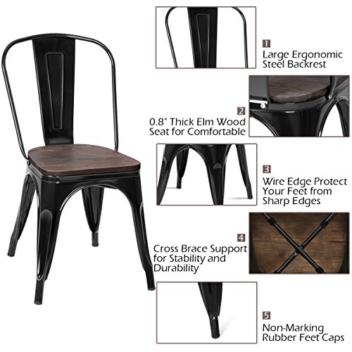 image for COSTWAY 18 Inch Dining Chair Set of 4, Industrial Vintage Stackable Me
