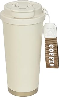 Kubek termiczny 500 ml, kubek do kawy na wynos ze stali nierdzewnej, zabezpieczony przed wyciekiem, termiczny kubek do kawy ze słomką, kubek termiczny do podróży, kubek do kawy z pokrywką (biały)