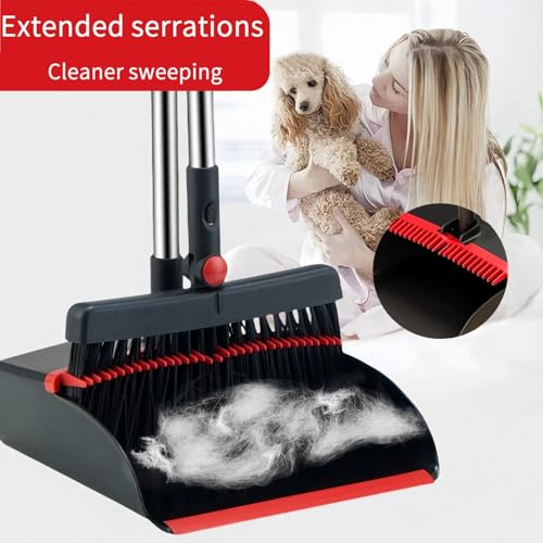 Image of Broom and Dustpan Set, Long Handle 180 Rotating Stand-Up Dustpan & Comb Teeth - Lightweight Sweeping Combo for Home, Office, Kitchen, Lobby Floors