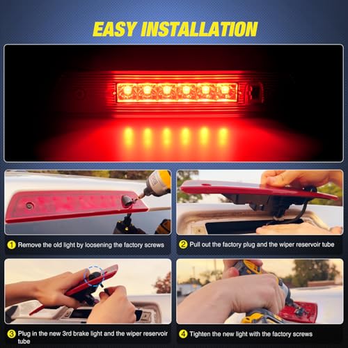 Image of Nilight Third Brake Light Tail High Mount 3rd Stop Lights Red Lens Compatible with Jeep Grand Cherokee 2005 2006 2007 2008 2009 2010 Van SUV Rear Center Cab Lamp