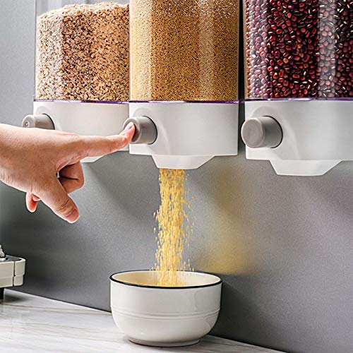 Foto von Wuudi Müsli-Spender Wandmontierter Müsli-Spender, Wandspender für Doppelkammer, luftdichter Lebensmittelbehälter, Frühstück, Haustiere, Katzenfutter, Hundefutter, Weiß Transparent, 1000 ml