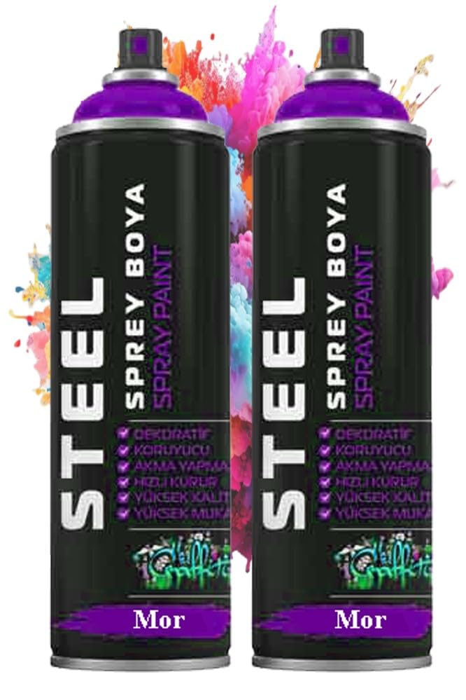 Mor Sprey Boya 200 ml 2 Adet Hızlı Kuruyan Profesyonel Ahşap Plastik Demir Metal Cam Porselen Duvar Renkli