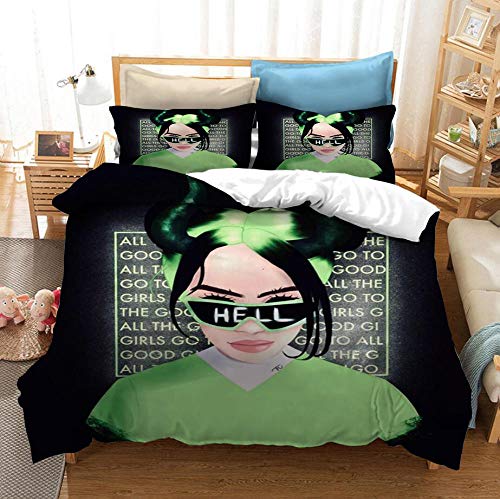 SixyeLiuzhi Billie Eilish, Juego de Cama en 3D, Fundas de edredón, Funda de Almohada, edredón tamaño King, Juegos de Cama, Ropa de Cama, Ropa de Cama (sin sábana),150x200cm(3piezas)