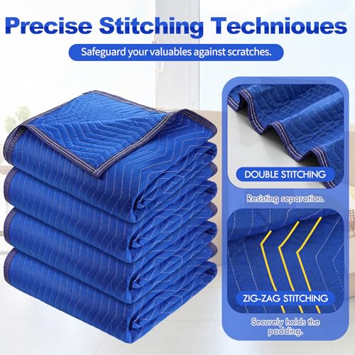 Aliceset 4 Pack Moving Blankets 80\" x 144\", Heavy Duty Quilted Furniture Pads for Moving, Double Sided Padded Furniture Protection Blankets for Shipping Storage - Thumbnail 3