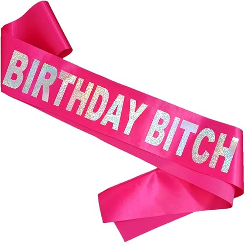 Magnusson's Garden Birthday Sash for Women, Birthday Party Supplies for Birthday Girls, Birthday Gifts for Her, Pink and Silver Birthday Party Decorations