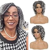 Magibrunette Dreadlock Synthetic Braiding Short Wigs for Black Women Crochet Twist Braids Wigs Afro Curly Synthetic Hair Braiding Wig African Hairstyle (6 inch Gray)