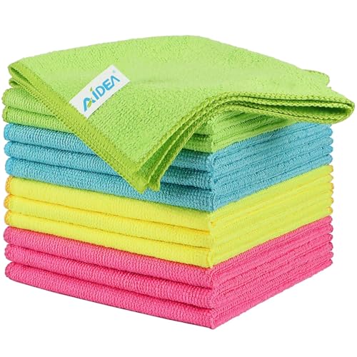 AIDEA Microfibre Cloth 12 Pack,Reusable Kitchen Microfibre Cleaning Towels Dish Cloths,Lint Free Washable Duster Rags Cloth for Home,Windows,Car,Motorbike,30 x 30 cm