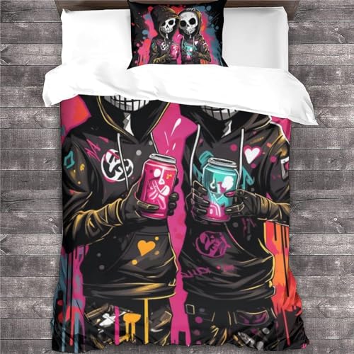 Housse de couette squelette 3D microfibres single pour lit de garçons filles