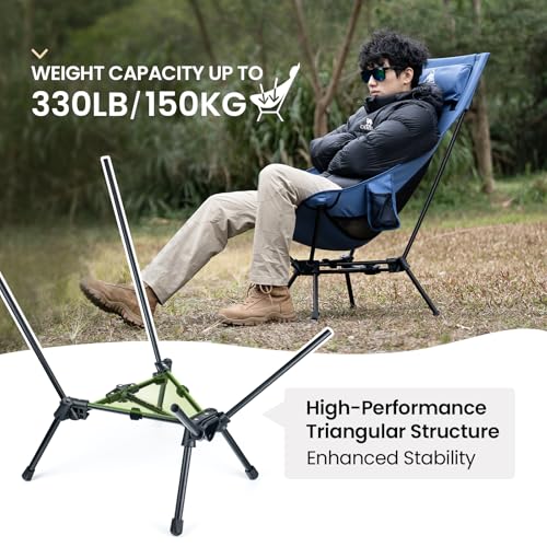 Image of ONETIGRIS Tigerblade High Back Camping Chair with Pillow Design, Comfortable Widened Seat Folding Chair
